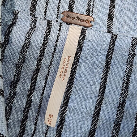 Free‎ People Rhythm Of The Night Tunic M Blue Striped Bishop Sleeves Oversized - Picture 5 of 11
